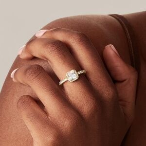 14K Yellow Gold Halo Cushion Diamond Ring Square